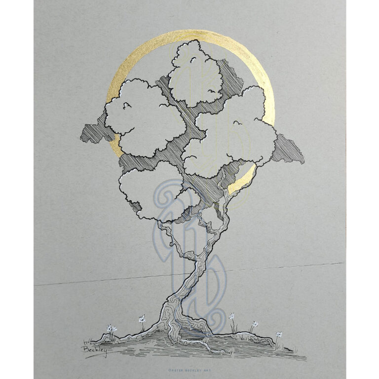 Gold Ring Tree Original Pen and Ink Drawing