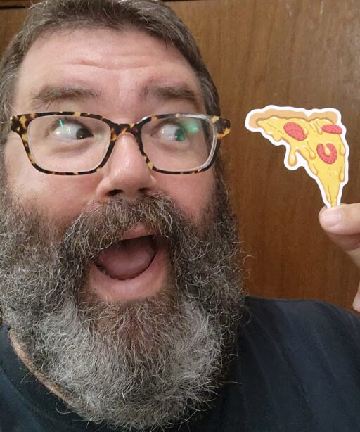 Cheesy slice of pizza weatherproof vinyl sticker